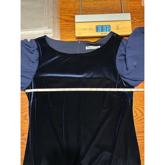 Eliza J Navy Blue Velvet Balloon Long Sleeve Dress Size 6 Cocktail Party - Picture 3 of 6